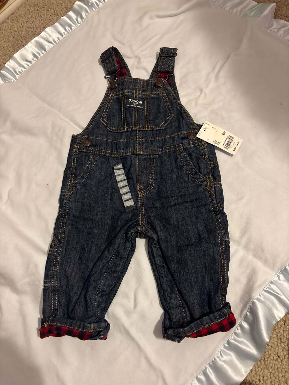OshKosh B'gosh Flannel-Lined Denim Overalls, Size 9M, NWT